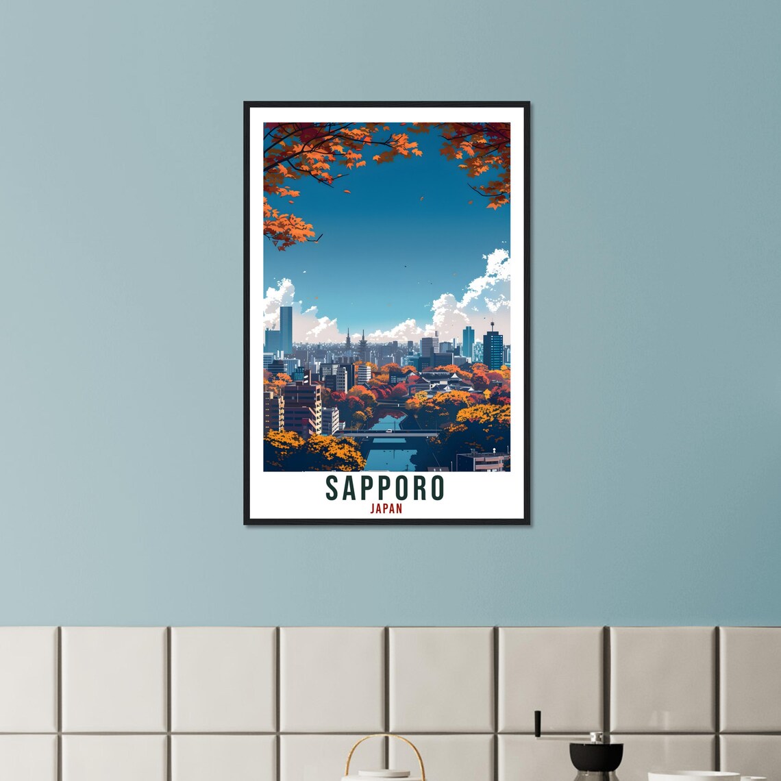 Sapporo Japan Autumn Foliage City Skyline River Travel Poster - Image 2