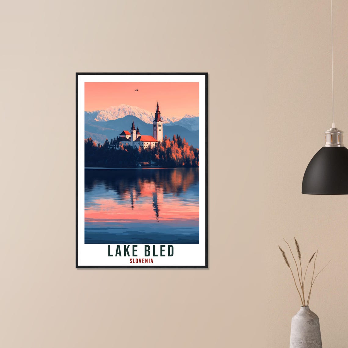 Lake Bled Slovenia Island Church Sunset Reflection Travel Poster - Image 3