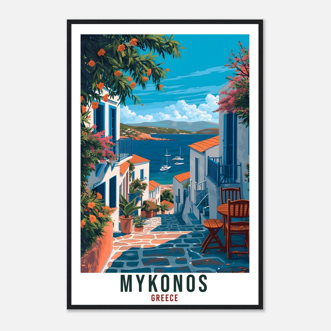 Mykonos Greece Cobblestone Alley Coastal Aegean Village Travel Poster - Image 4