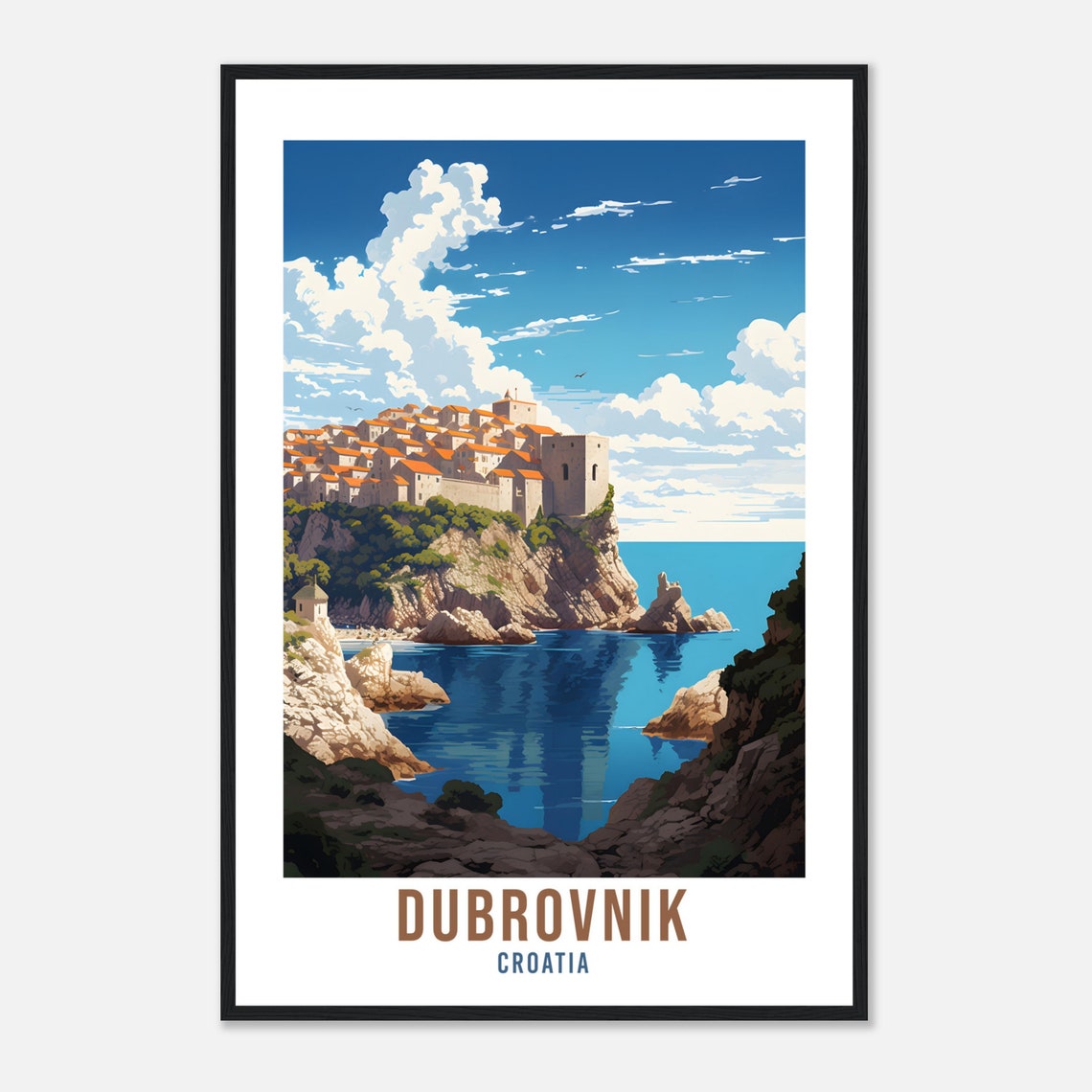 Dubrovnik Croatia Walled Old Town Cliffs Adriatic Sea Travel Poster - Image 4