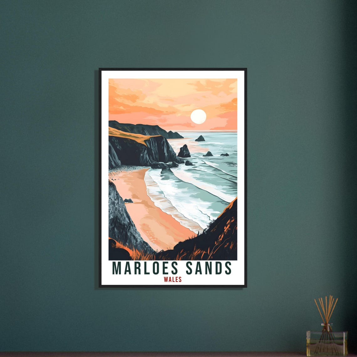 Marloes Sands Wales Golden Sunset Cliffs Beach Travel Poster - Image 3