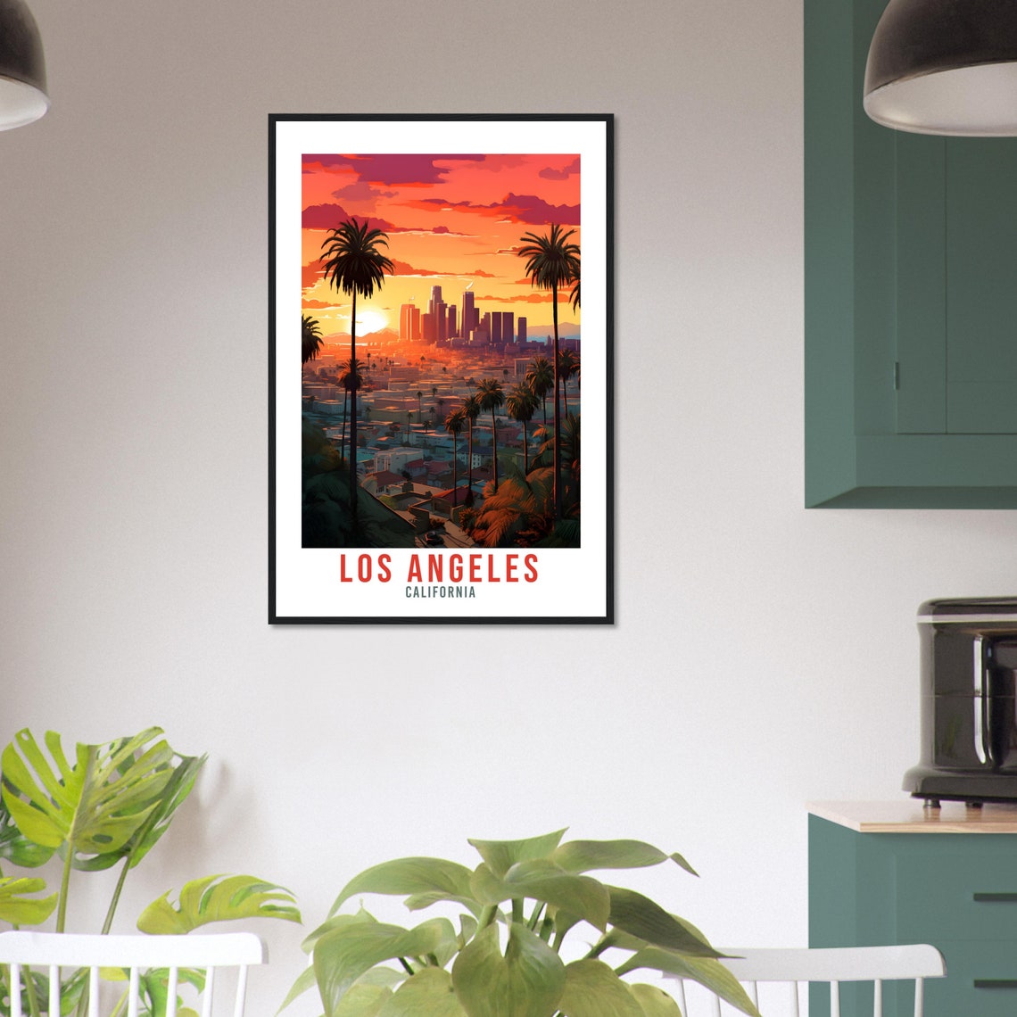 Los Angeles California Downtown Skyline Sunset Palm Trees Poster - Image 4