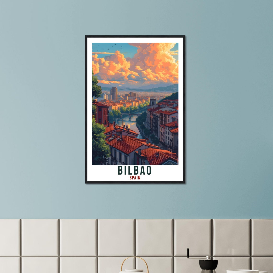 Bilbao Spain River Rooftops Golden Sunset Cityscape View Poster - Image 2
