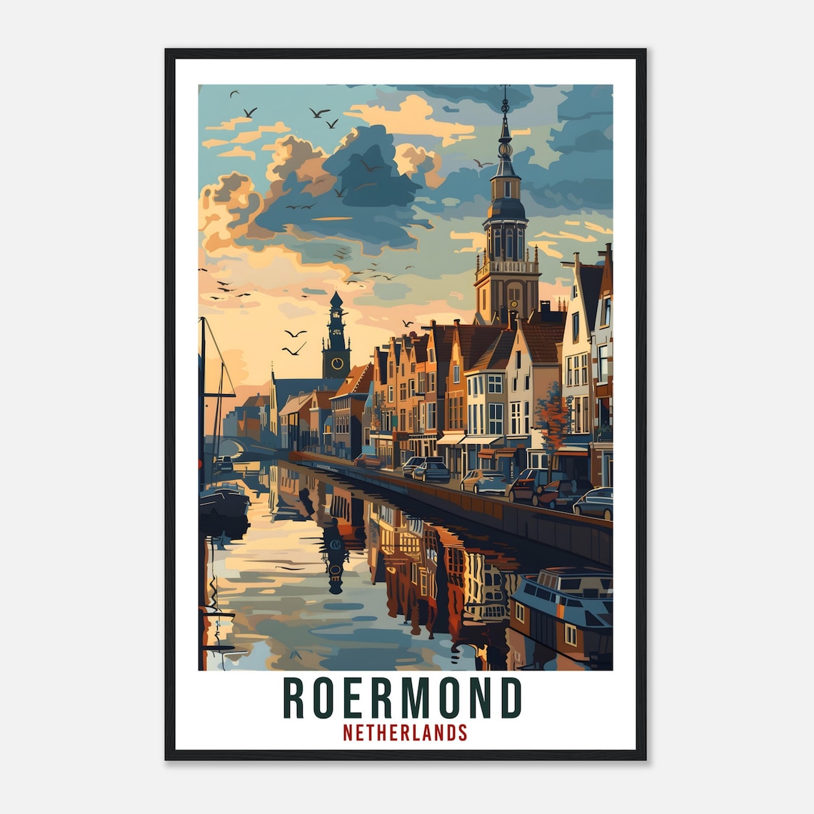 Roermond Netherlands Canal Sunset Vintage Travel Poster Holland Art - Image 4