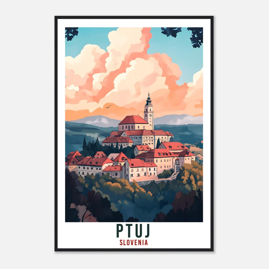Ptuj Slovenia Castle Hill Town Poster Under Golden Sunset Clouds - Image 4
