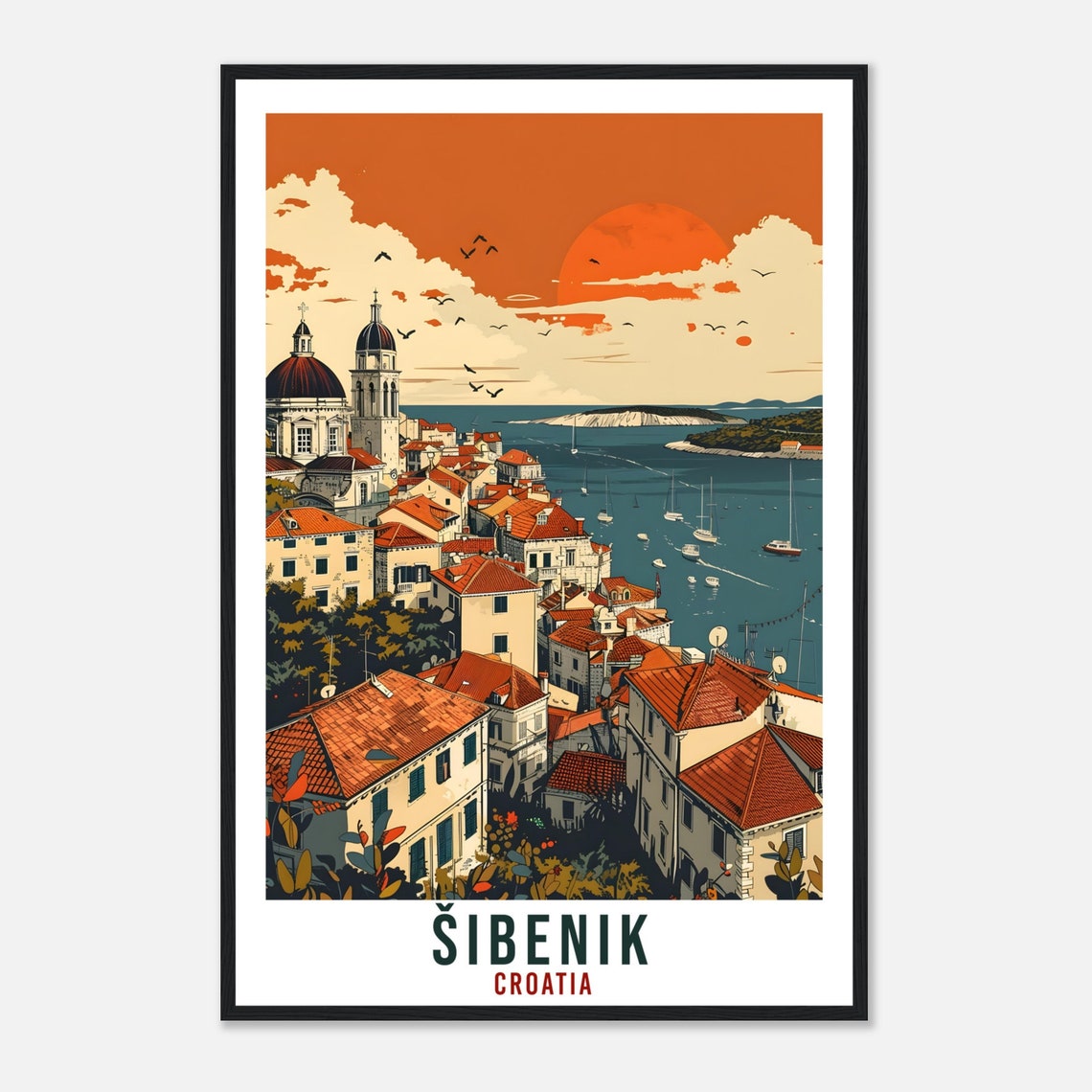 Sibenik Croatia Sunset Travel Poster Harbor Cathedral Coast View - Image 4