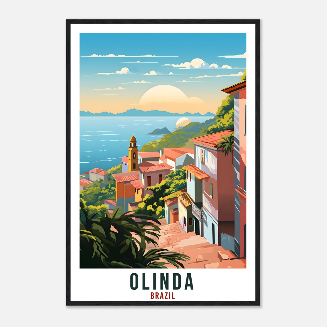Olinda Brazil Colonial Street Church Ocean View Travel Poster - Image 4