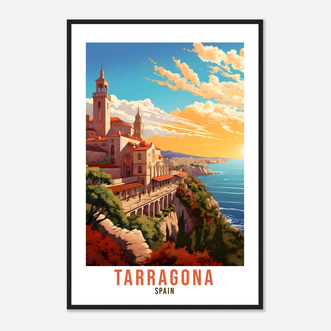 Tarragona Spain Coastal Cathedral Cliffs Vintage Travel Poster - Image 4
