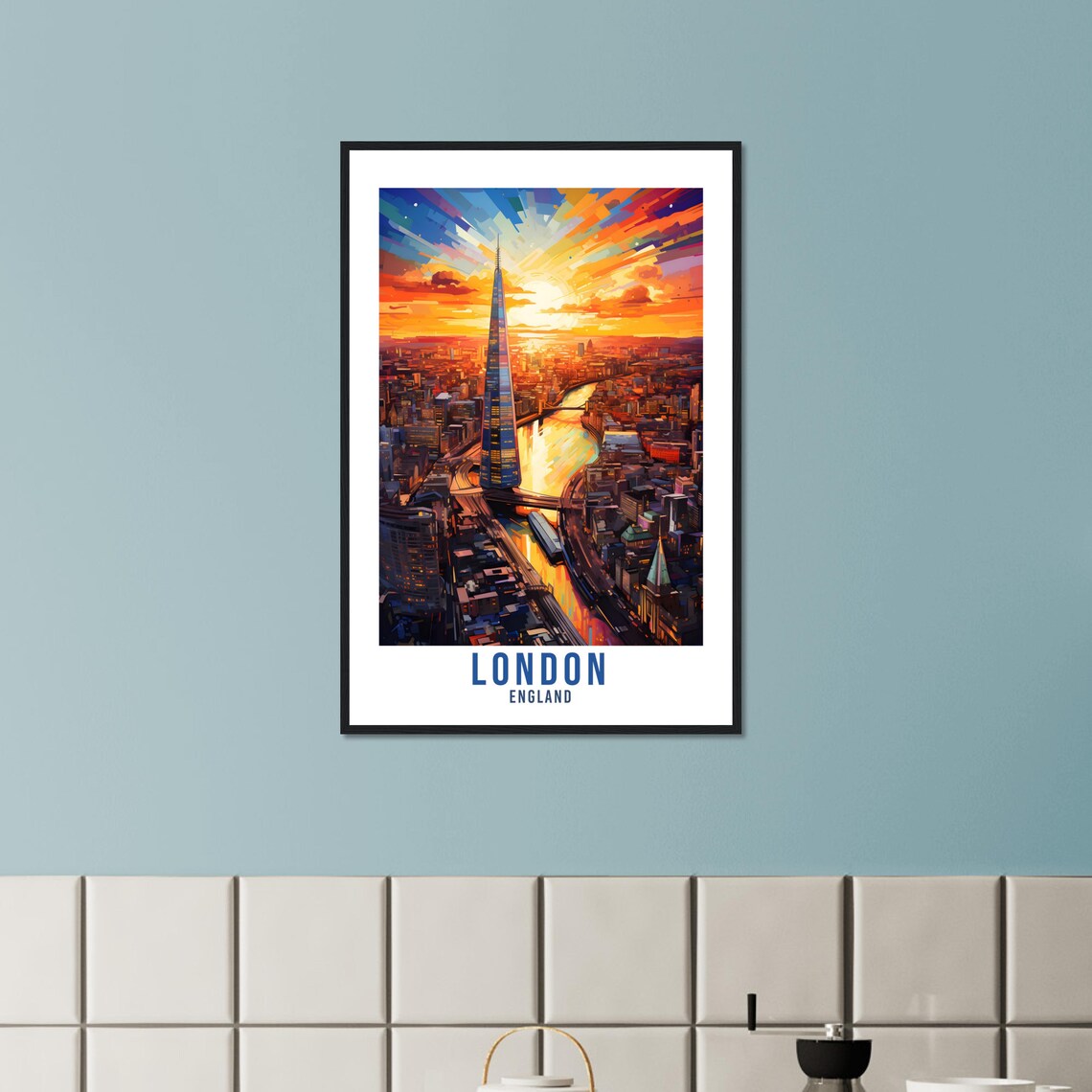 London Travel Poster, River Thames Cityscape - Image 3