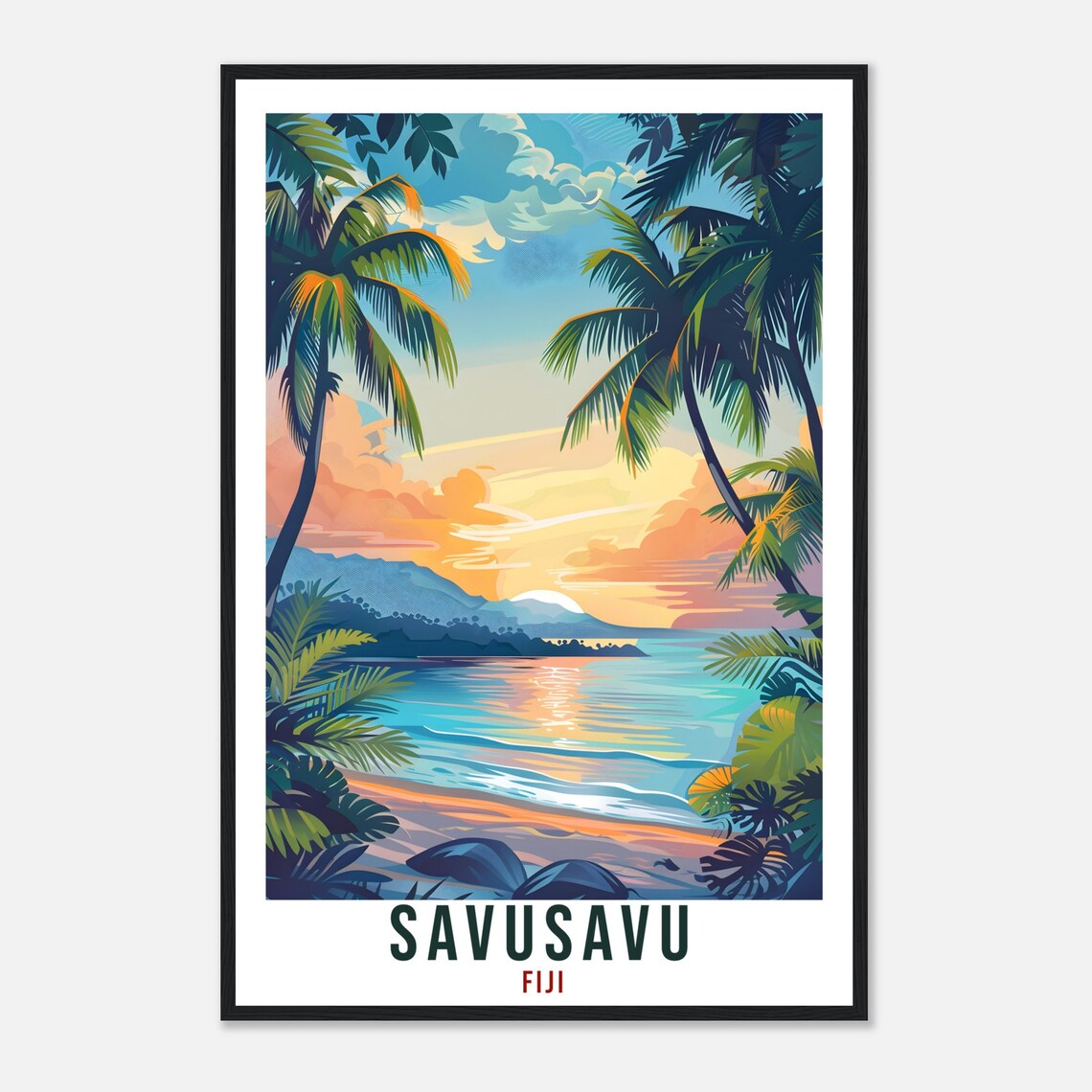 Savusavu Fiji Tropical Sunset Beach Paradise Palm Travel Poster - Image 4