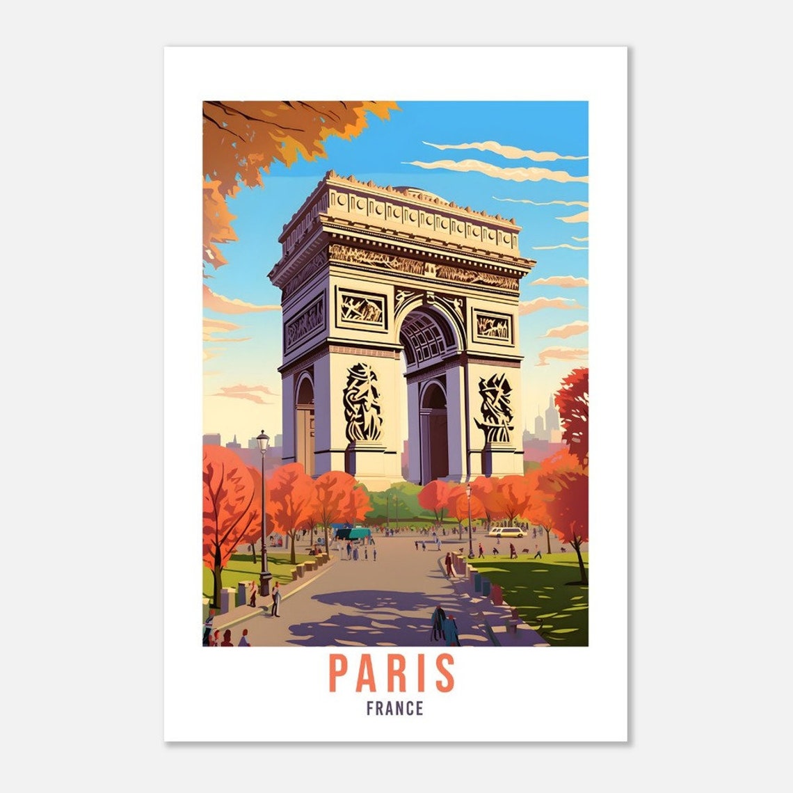 Paris France Arc de Triomphe Autumn Trees Avenue Scene Poster - Image 2