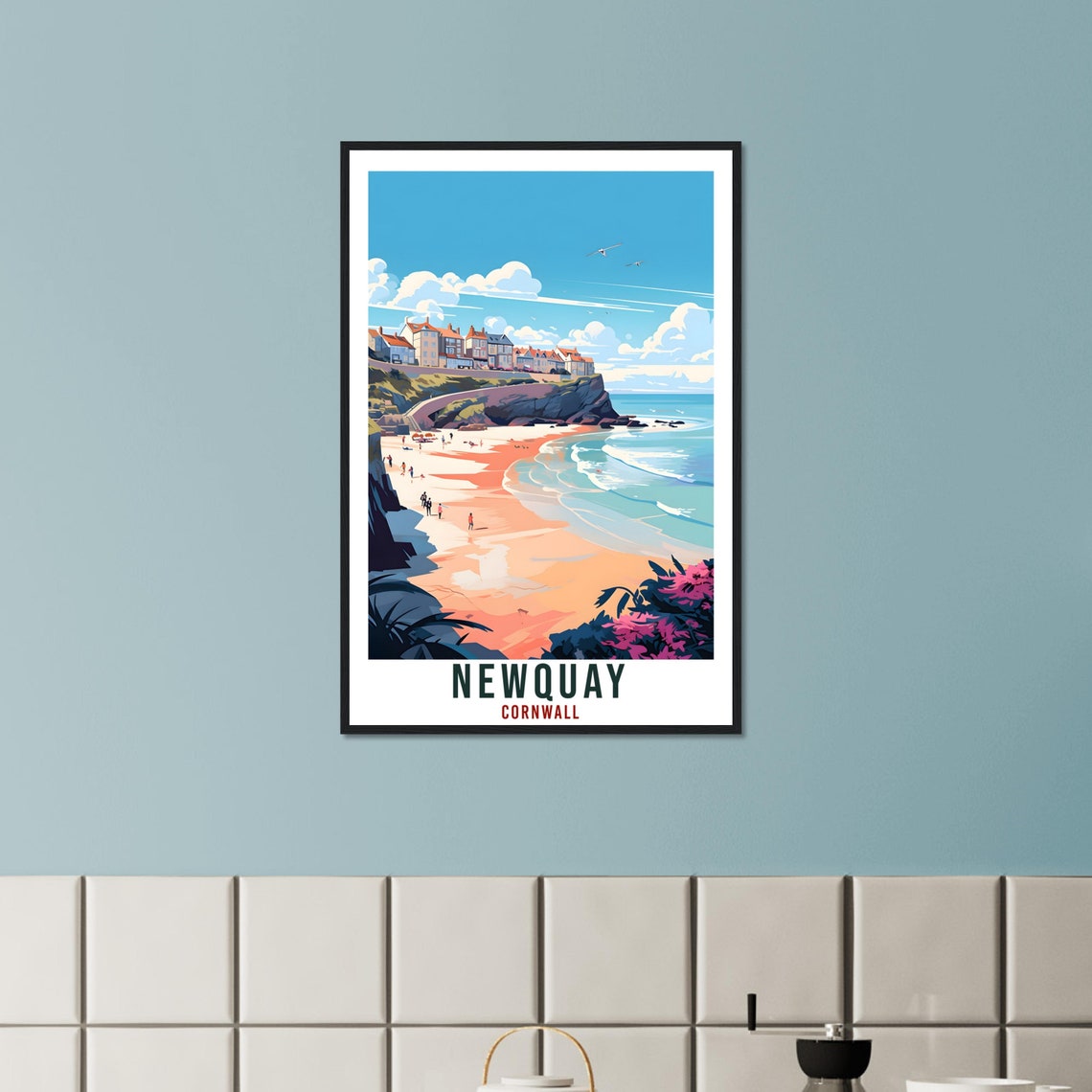 Newquay Cornwall Surf Beach Cliffs Golden Cove Travel Poster - Image 4