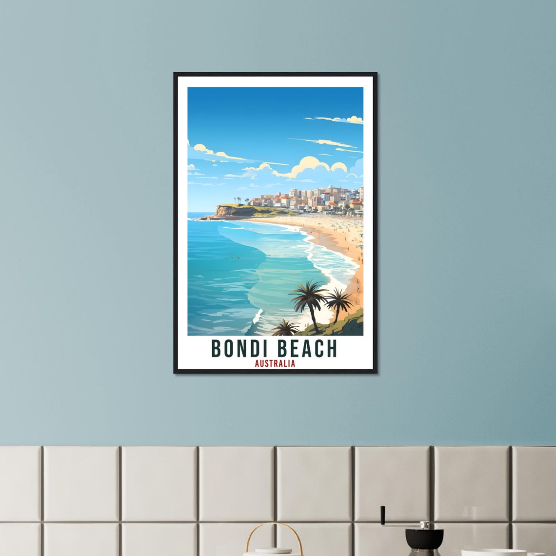 Bondi Beach Australia Surf Beach Palm Trees Coastal Travel Poster - Image 3
