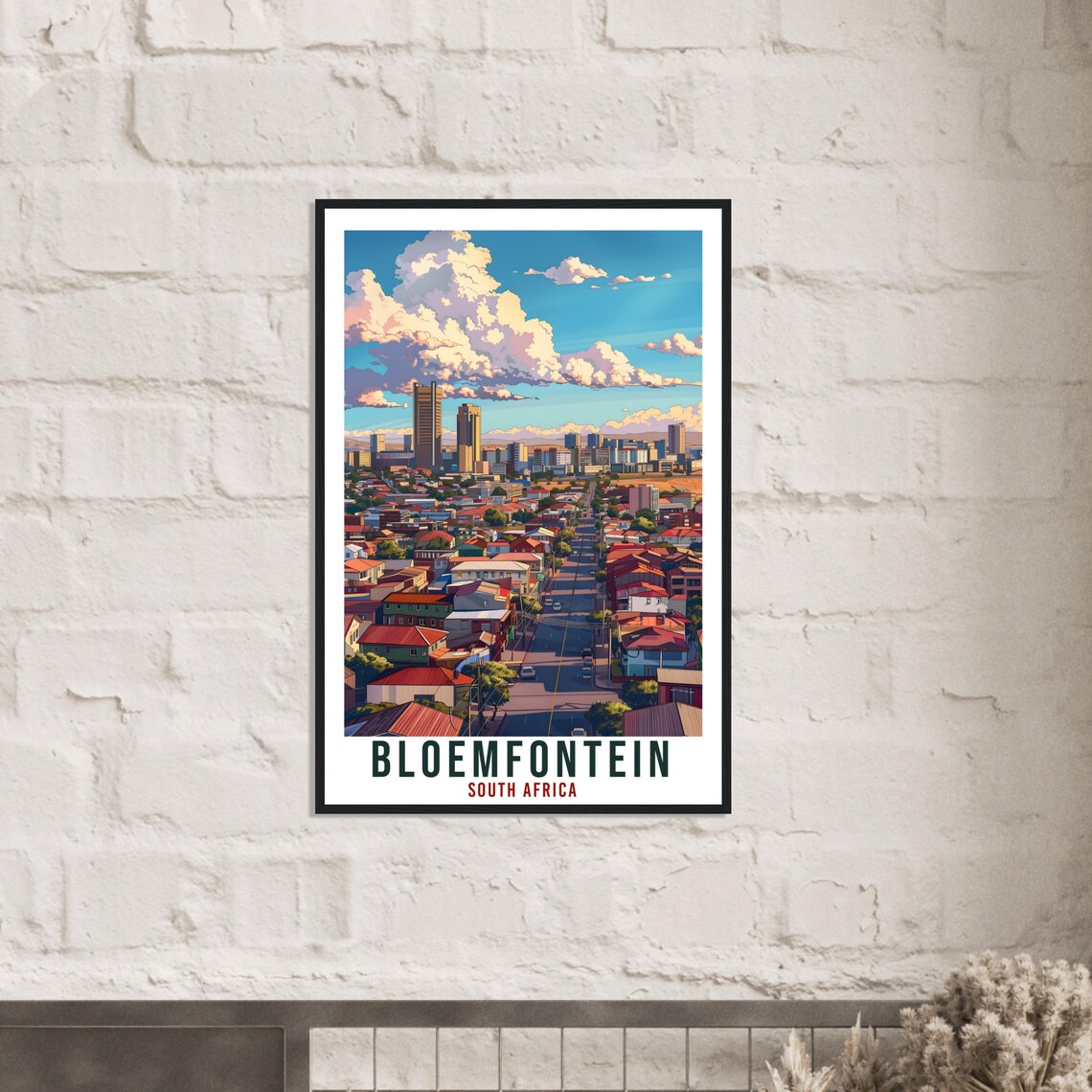 Bloemfontein South Africa City Avenue Red Roofs Skyline Travel Poster - Image 2
