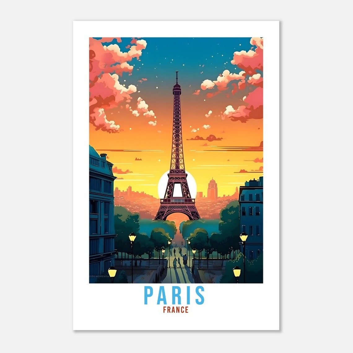 Paris Eiffel Tower Travel Print French Wall Art Paris Wall Hanging France Gift European Holiday Print Vacation Art Print Paris Travel Poster