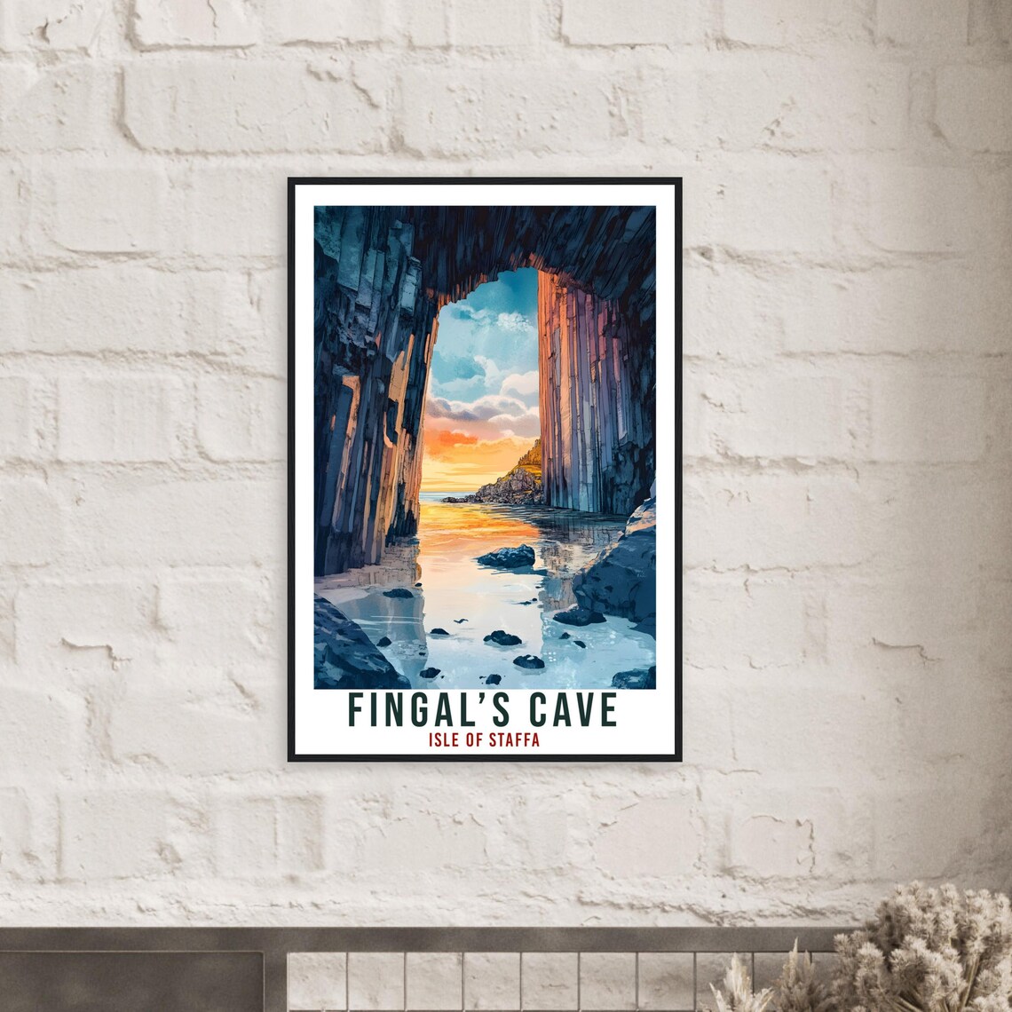 Fingals Cave Isle of Staffa Basalt Columns Sunset Travel Poster - Image 2