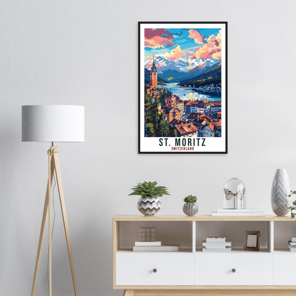 St Moritz Switzerland Alpine Lake Mountain Town Sunset Poster - Image 2