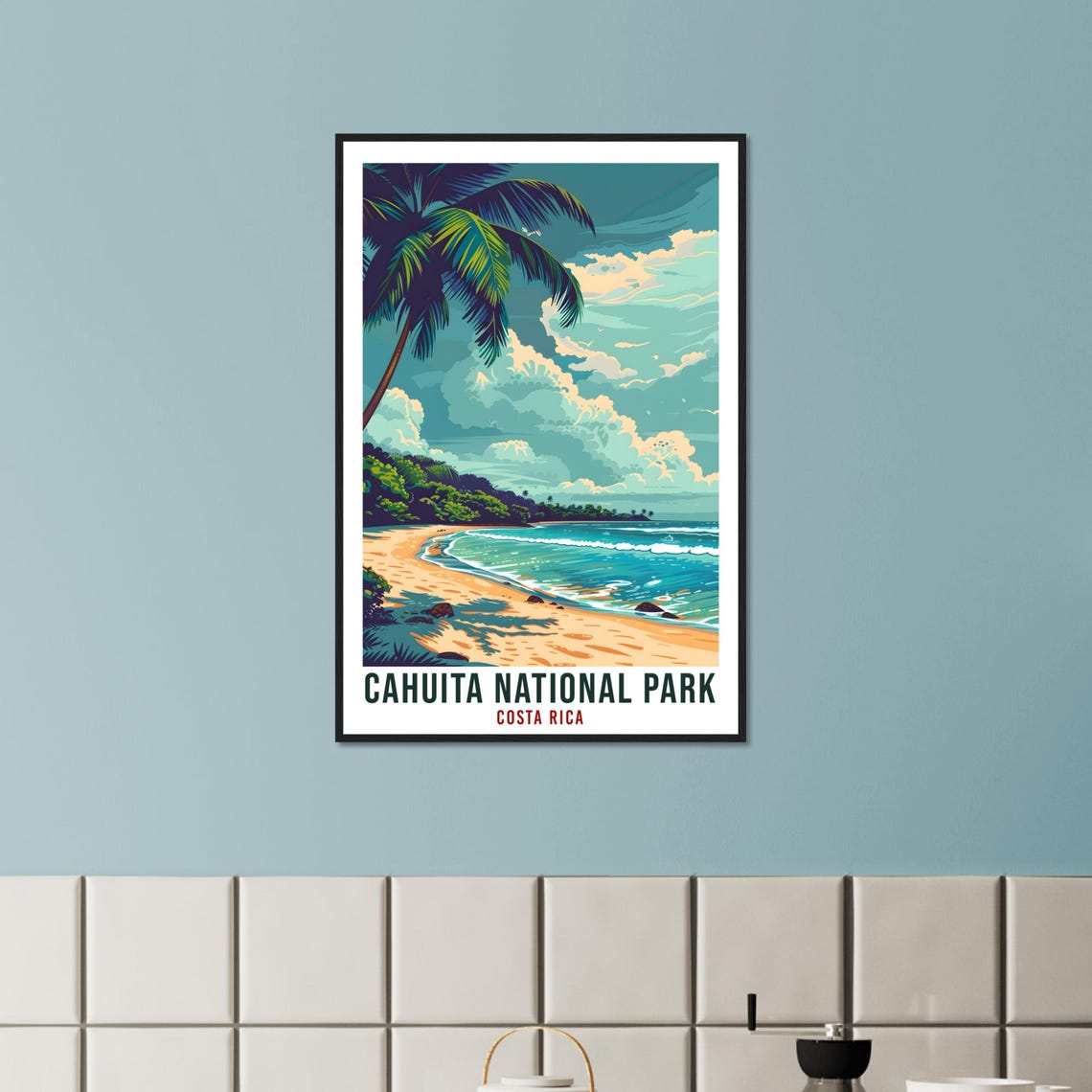 Cahuita National Park Costa Rica Palm Beach Waves Travel Poster - Image 2