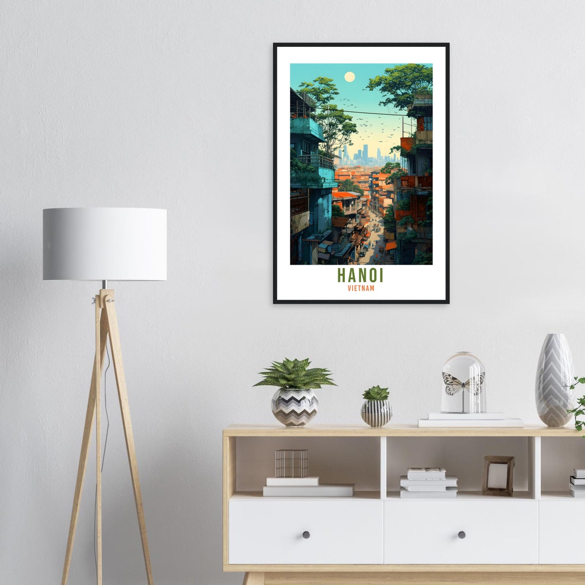 Hanoi Vietnam Old Quarter Street Moonlit Skyline Travel Poster - Image 3