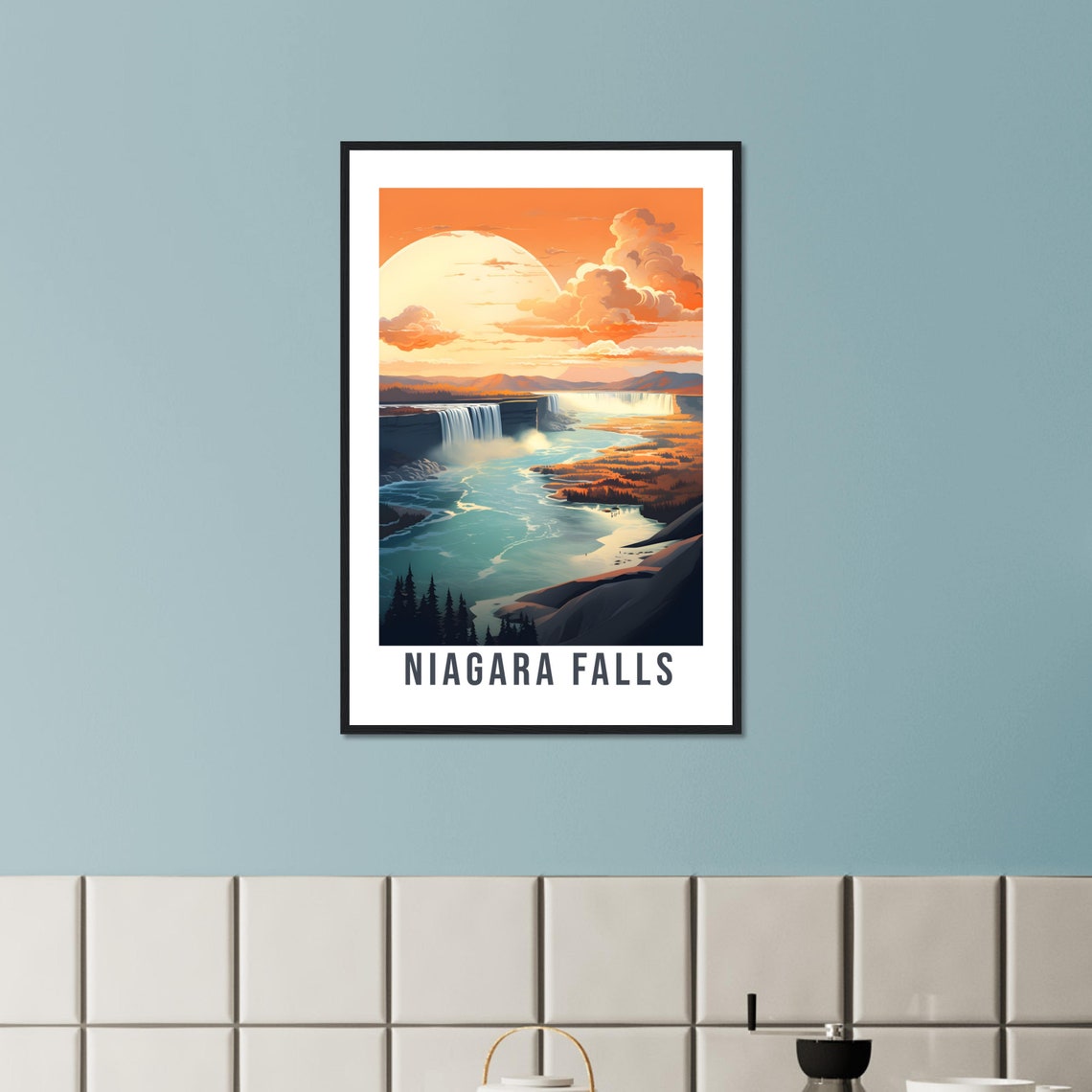 Niagara Falls Sunset Golden River Waterfall Vintage Scenic Poster - Image 2