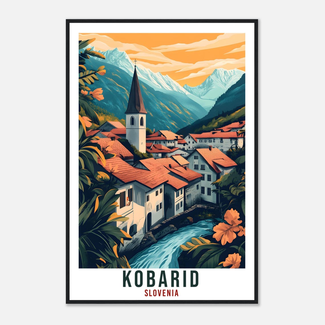 Kobarid Slovenia Village Church Riverside Vintage Travel Poster - Image 4