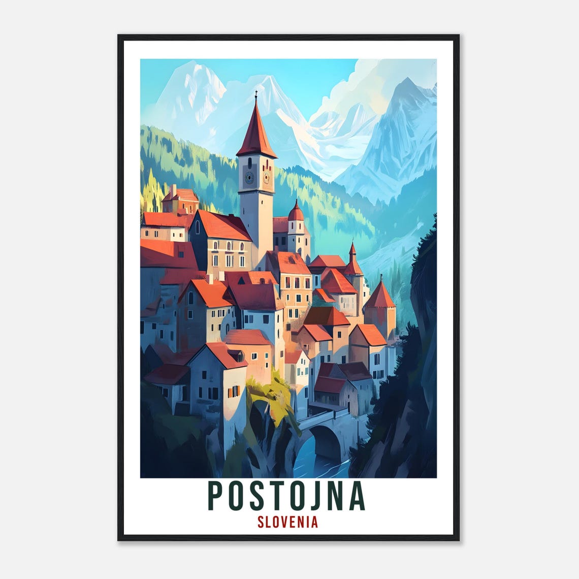 Postojna Slovenia Vintage Travel Poster With Alpine Mountain Town - Image 4