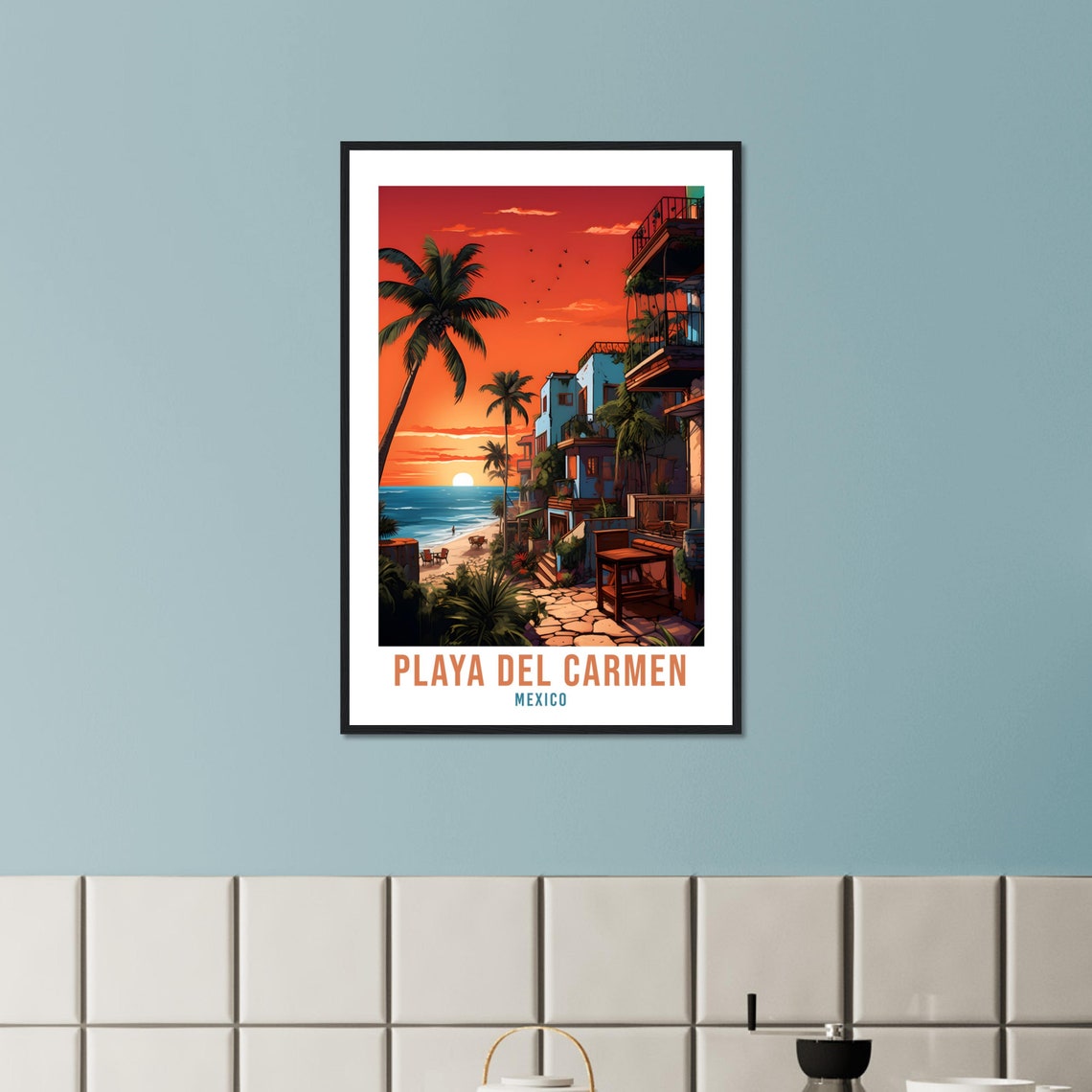 Playa del Carmen Mexico Sunset Beach Palms Riviera Travel Poster - Image 2