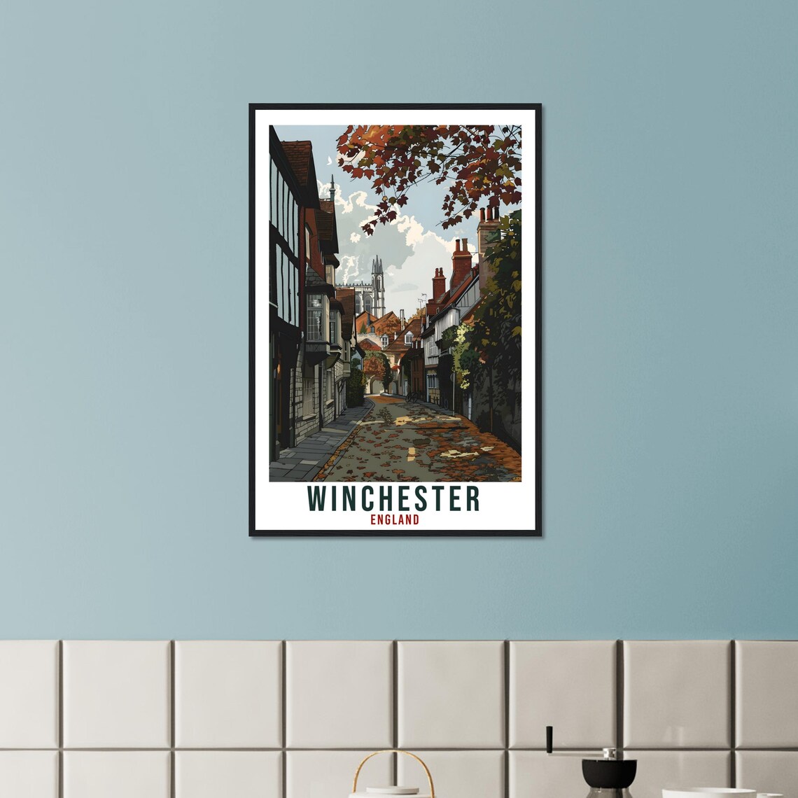Winchester England Autumn Cathedral Street Vintage Travel Poster - Image 2