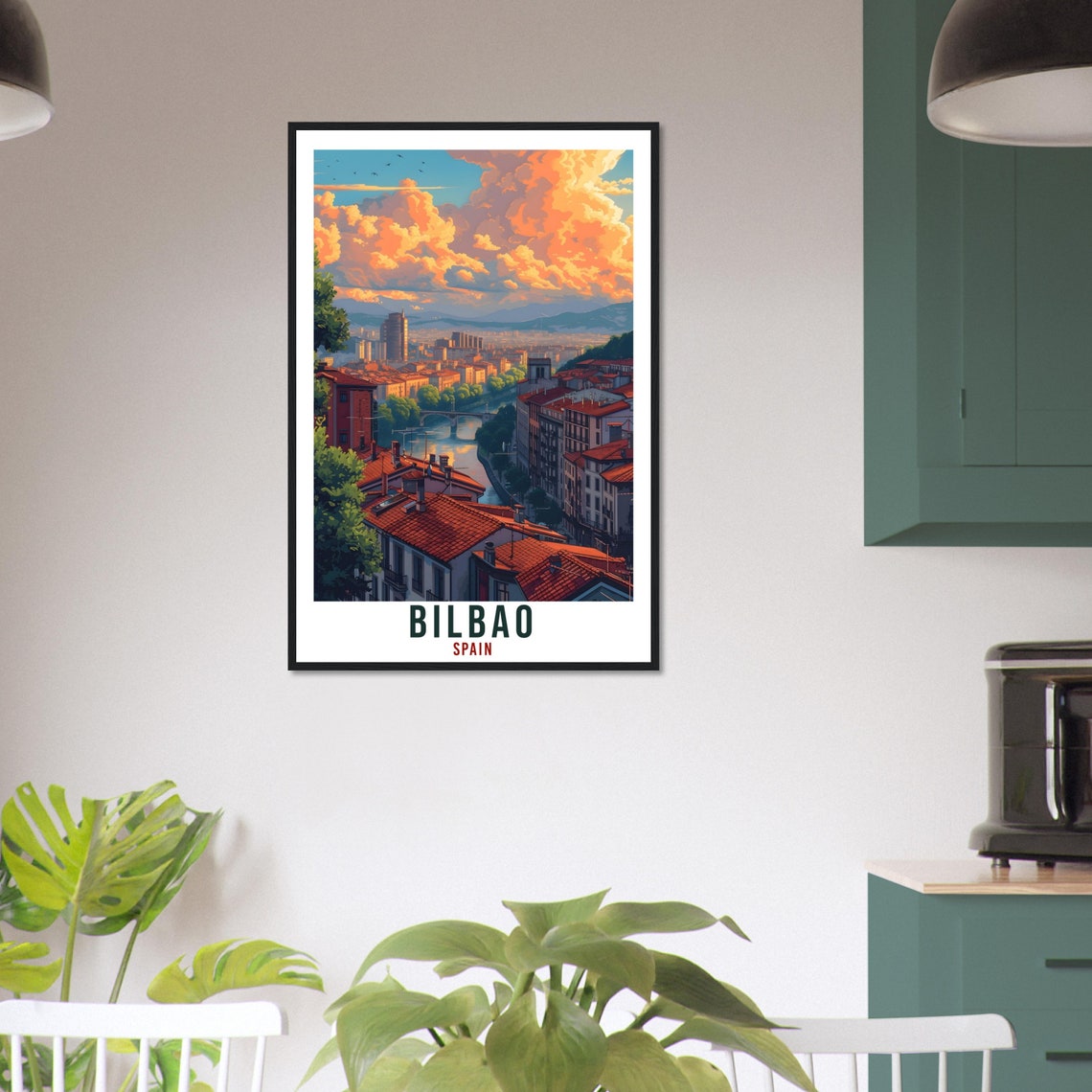 Bilbao Spain River Rooftops Golden Sunset Cityscape View Poster - Image 3