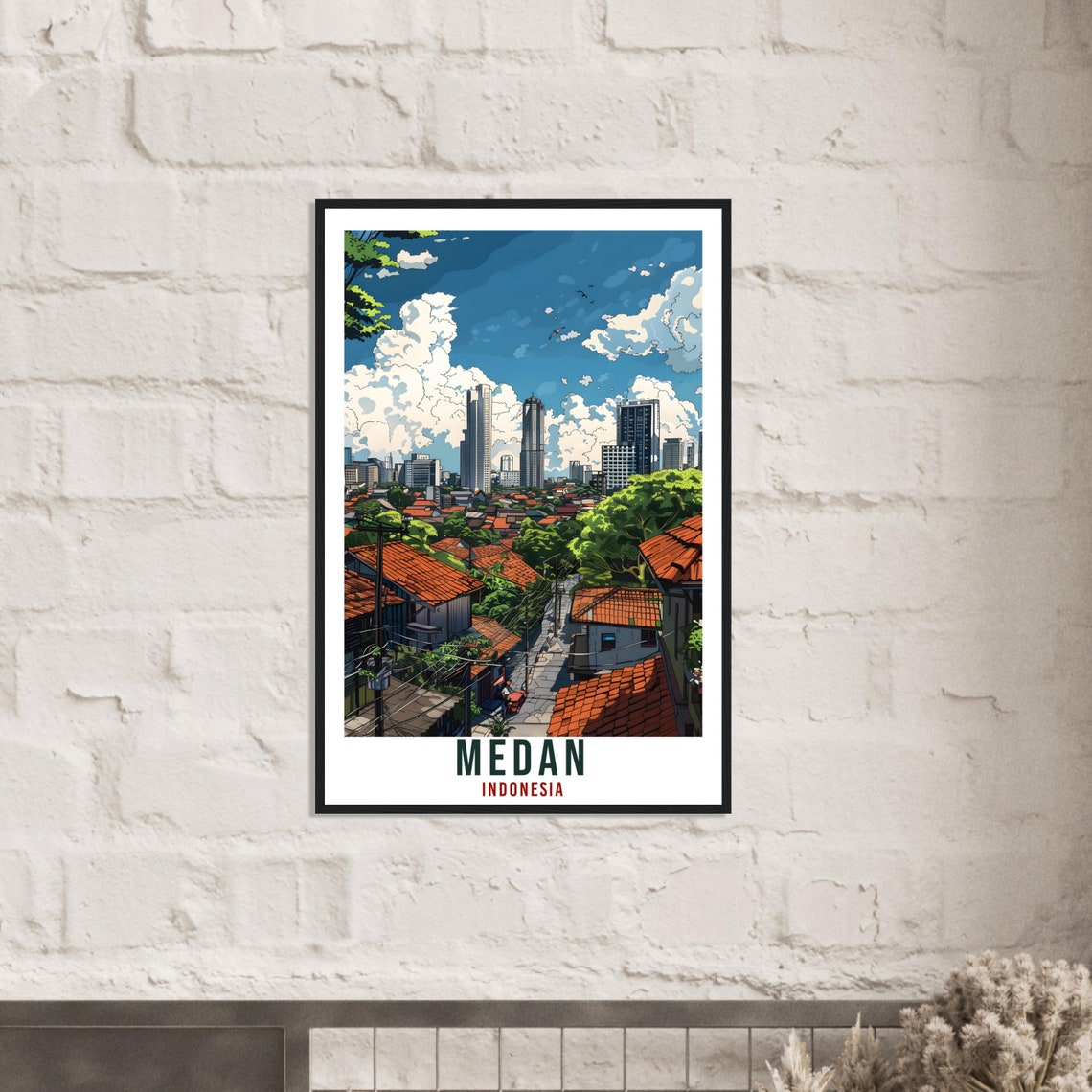 Medan Indonesia City Skyline Over Rooftops Retro Travel Poster - Image 3