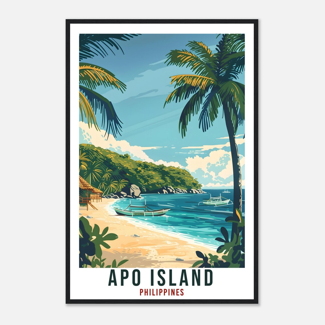 Apo Island Philippines Tropical Beach Palm Trees Travel Poster - Image 4