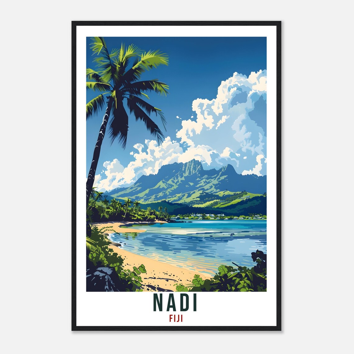Nadi Fiji Tropical Beach Palm Paradise Island Vintage Travel Poster - Image 4