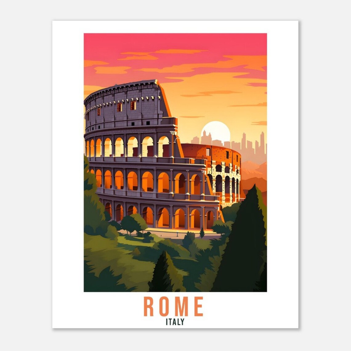 Rome Italy Colosseum Sunset Ancient Arena Landmark Scene Poster - Image 2