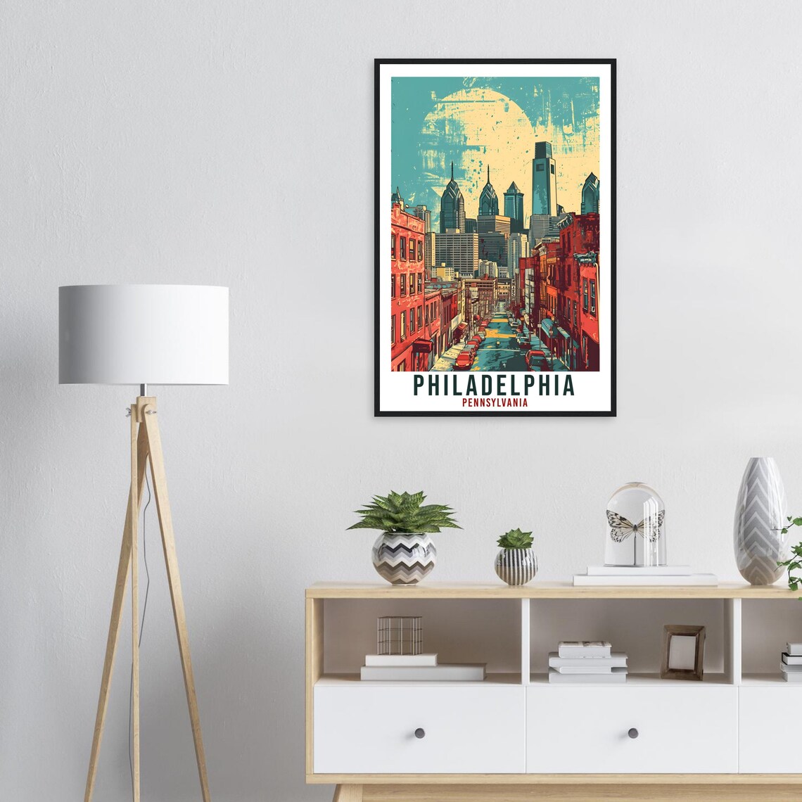 Philadelphia Pennsylvania Vintage City Skyline Travel Poster - Image 2