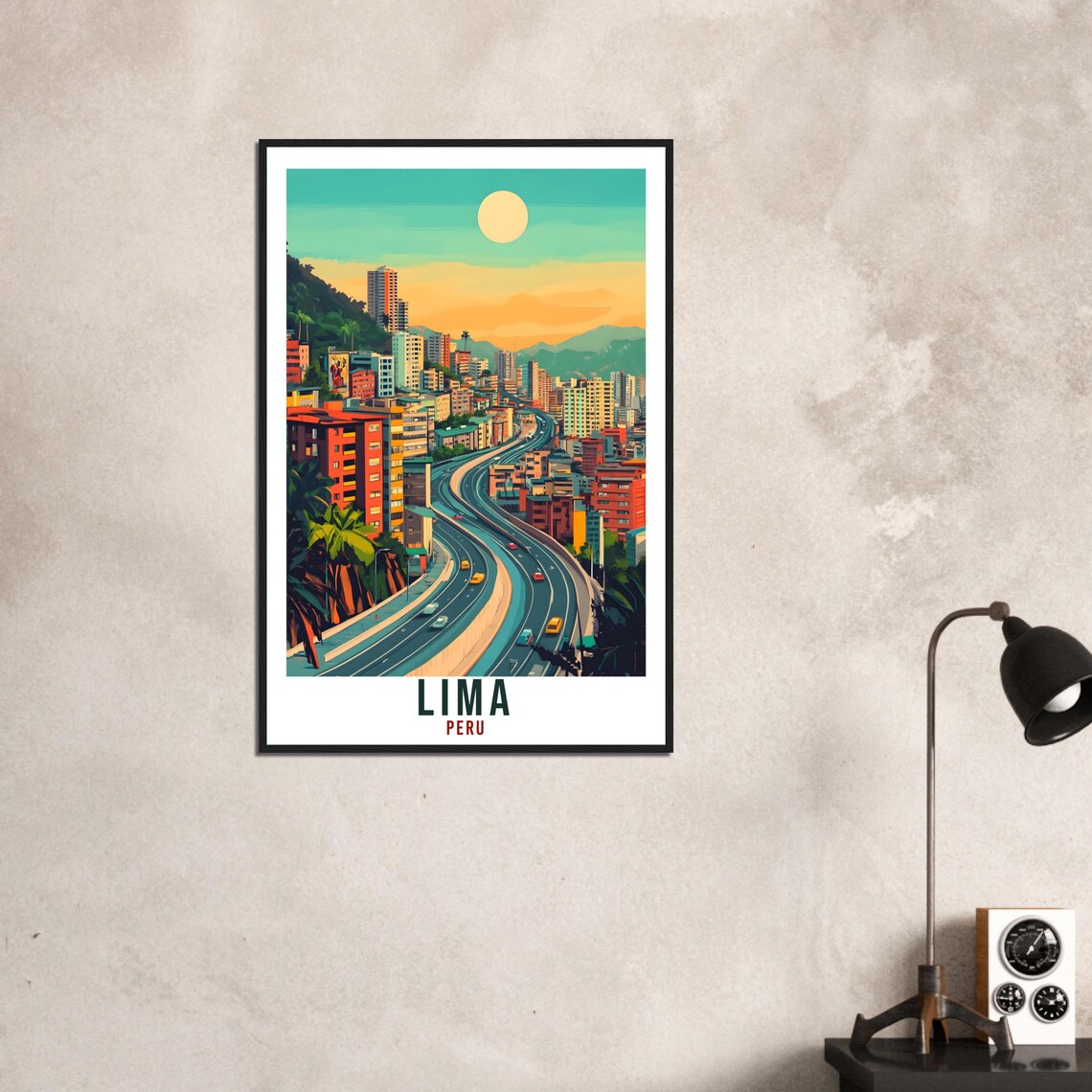 Lima Peru Sunset City Highway Skyline Vintage Illustrated Travel Poster - Image 3