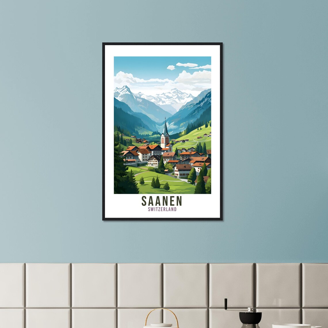 Saanen Switzerland Alpine Village Mountain View Vintage Travel Poster - Image 2