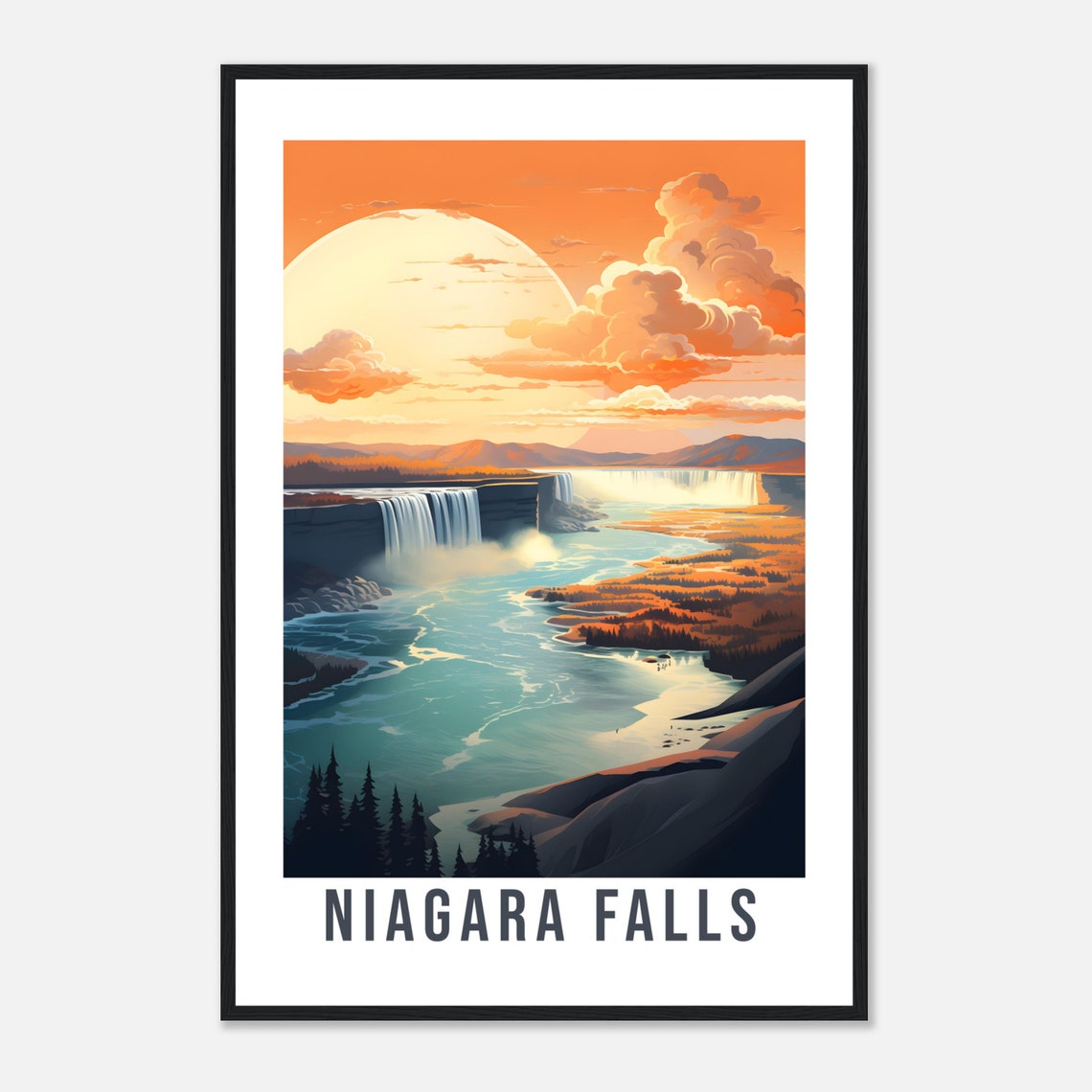 Niagara Falls Sunset Golden River Waterfall Vintage Scenic Poster - Image 4