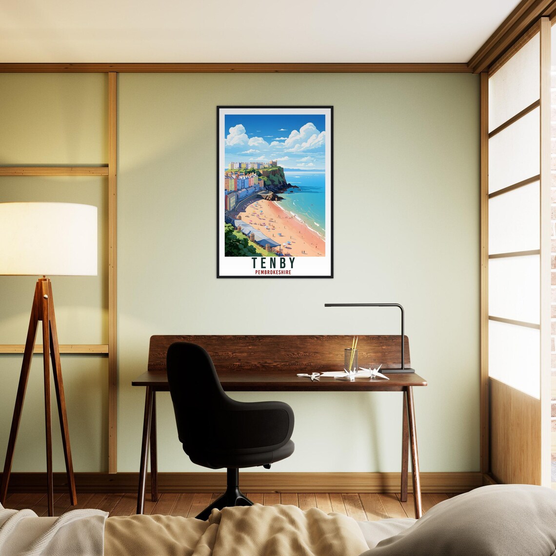 Tenby Pembrokeshire Beach Colourful Houses Cliff Coast Poster - Image 3