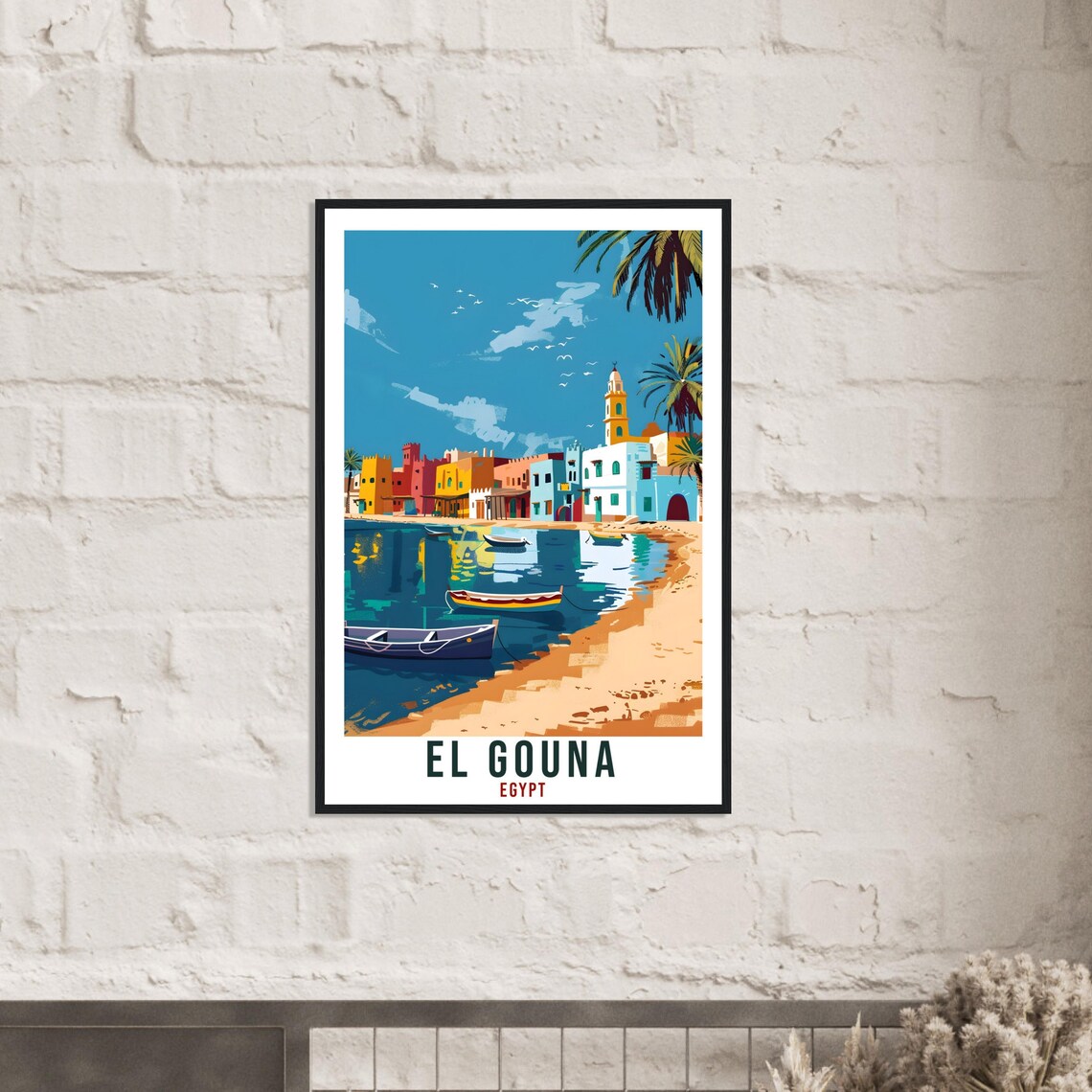 El Gouna Egypt Colorful Waterfront Boats Retro Travel Poster - Image 3