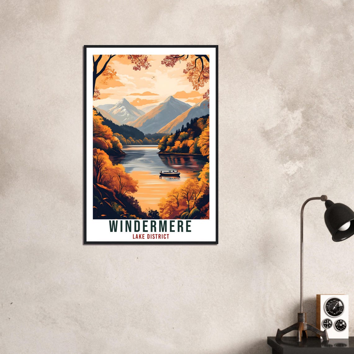 Windermere Lake District Autumn Sunset Lake Steamer Travel Poster - Image 3