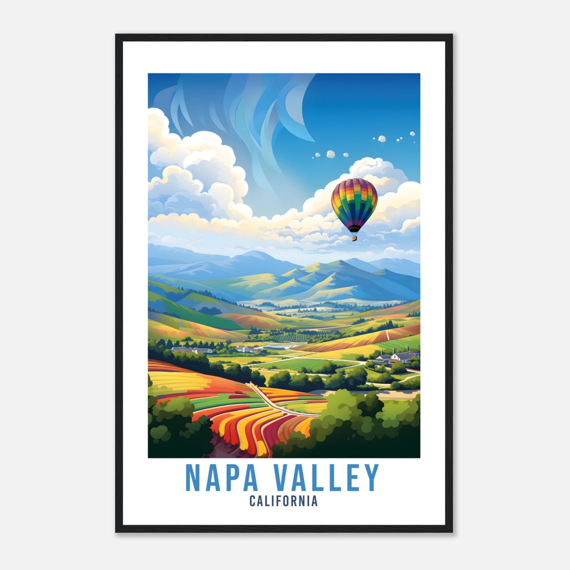 Napa Valley California Hot Air Balloon Vineyard Hills Travel Poster - Image 4