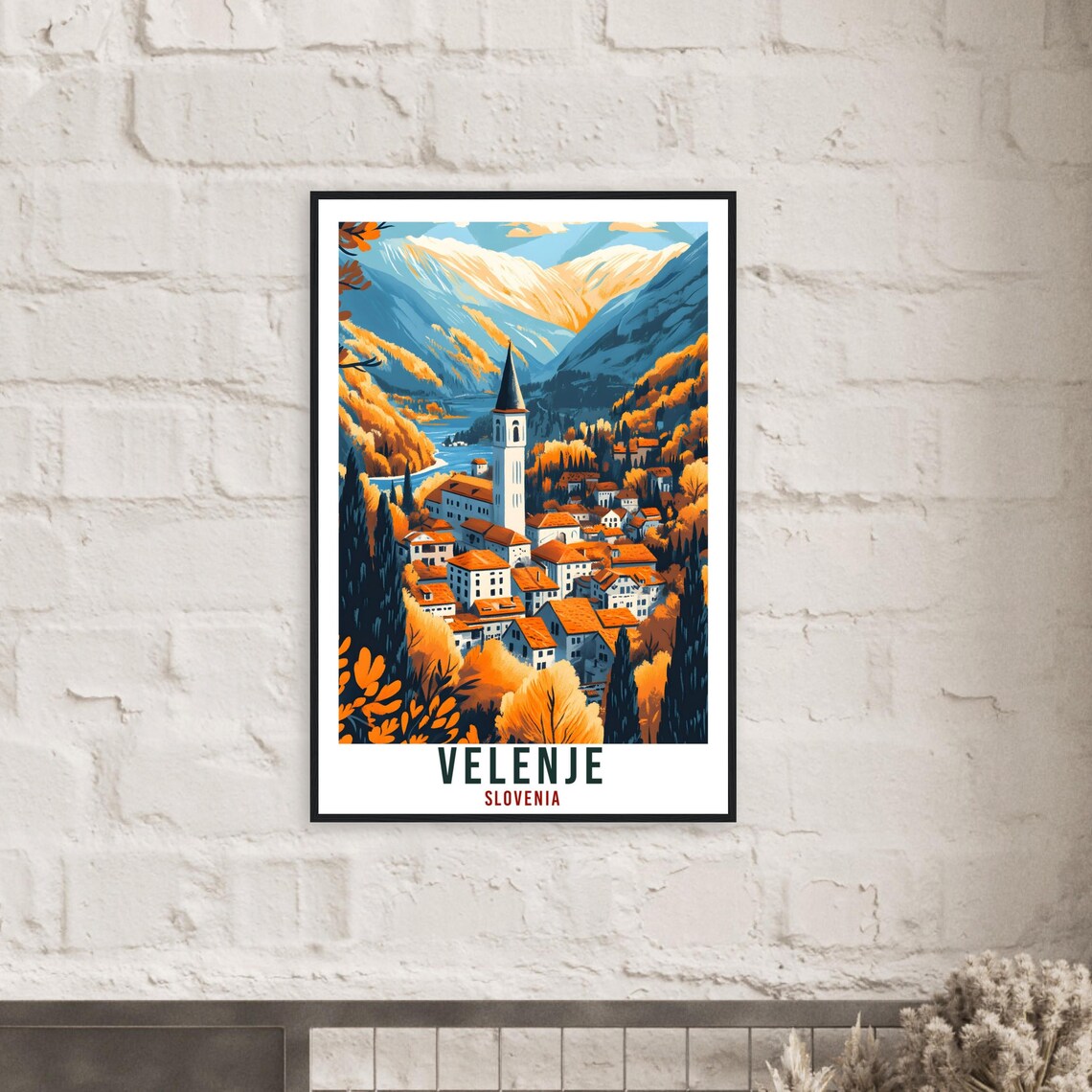 Velenje Slovenia Alpine Town Lake Autumn Peaks Travel Poster - Image 2