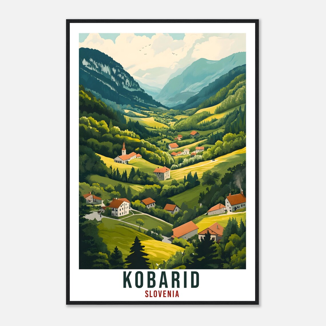Kobarid Slovenia Alpine Village Mountain Valley Travel Poster - Image 4