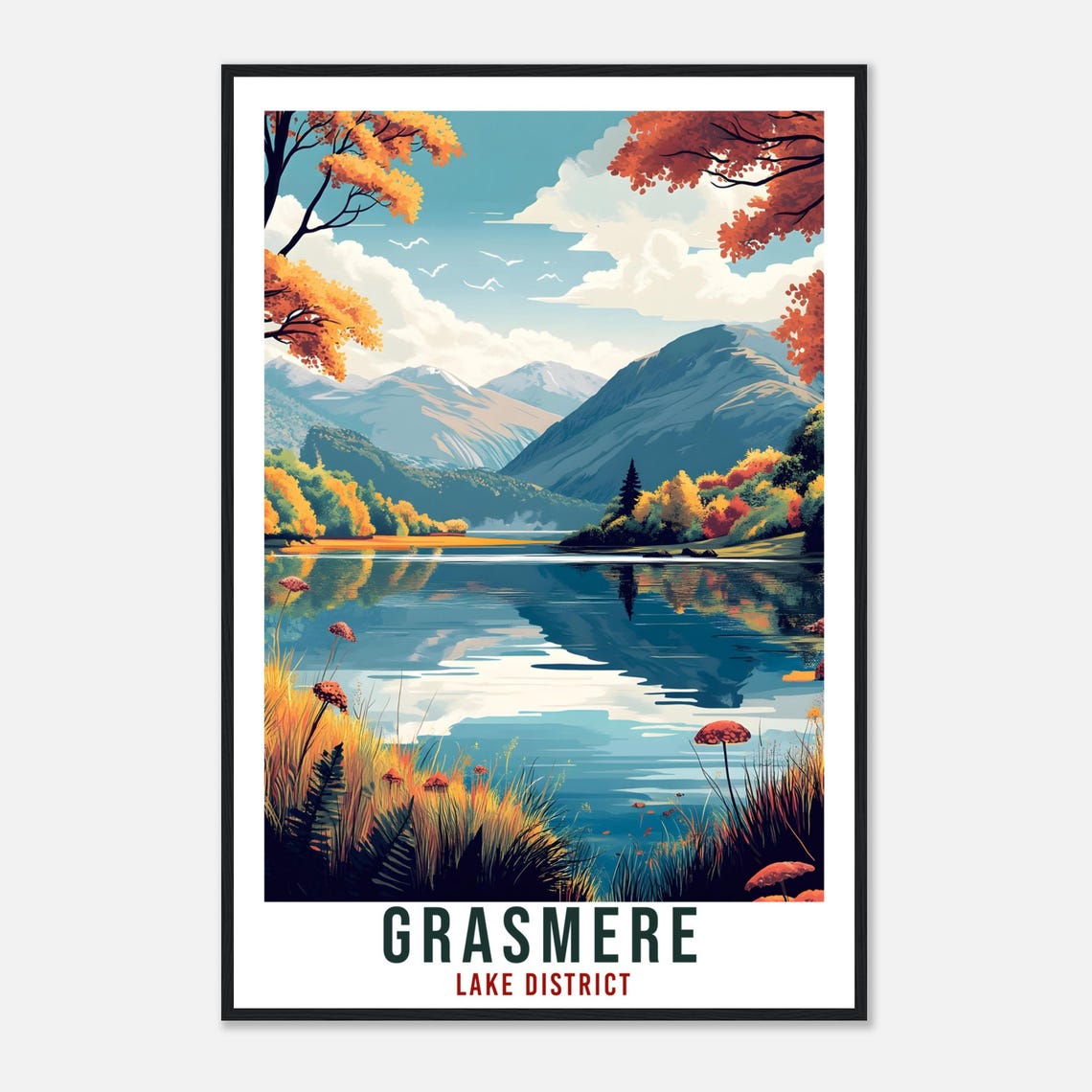 Grasmere Lake District Mirror Lake Reflections Vintage Travel Poster - Image 4