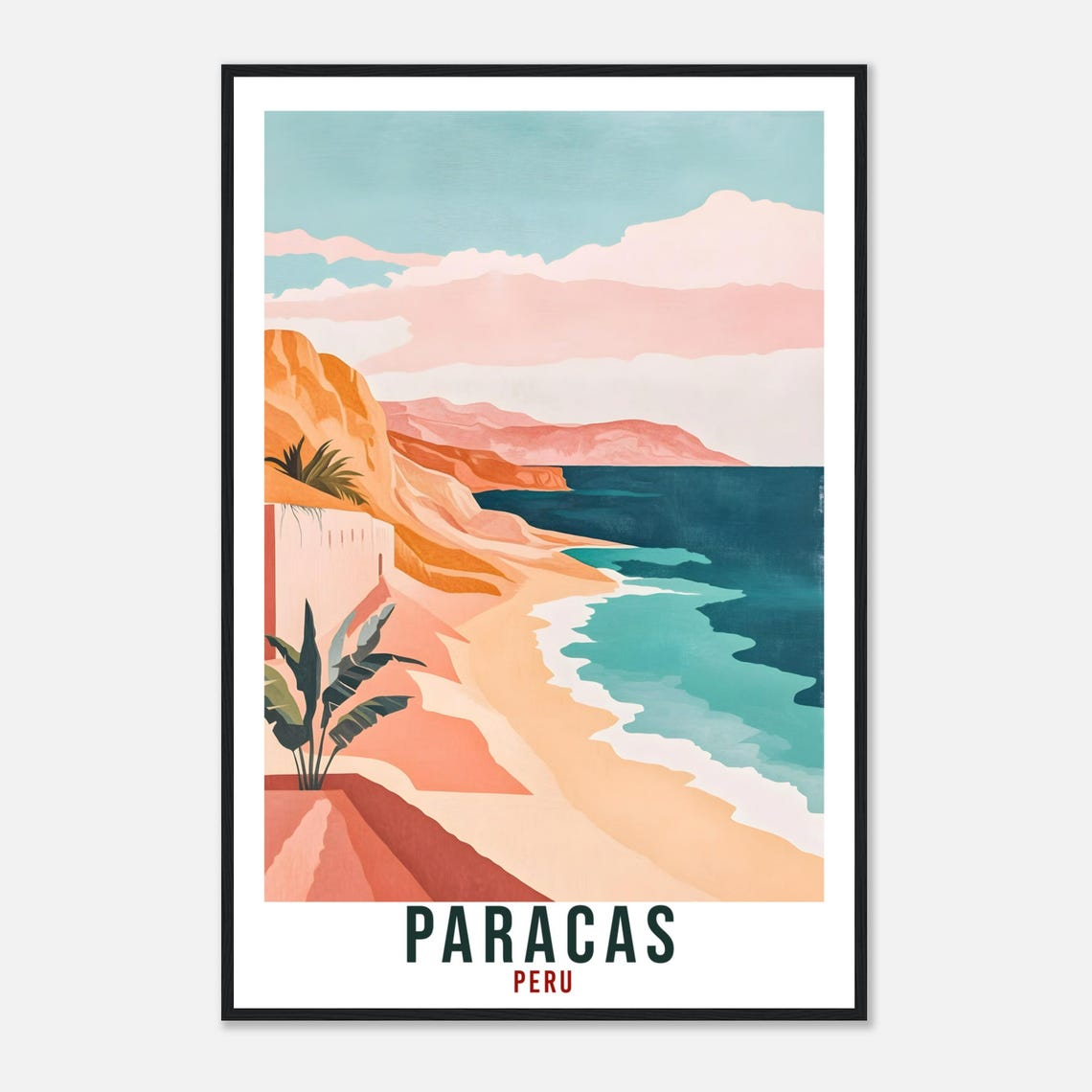Paracas Peru Coastal Cliffs Beach Sunset Vintage Travel Art Poster - Image 4
