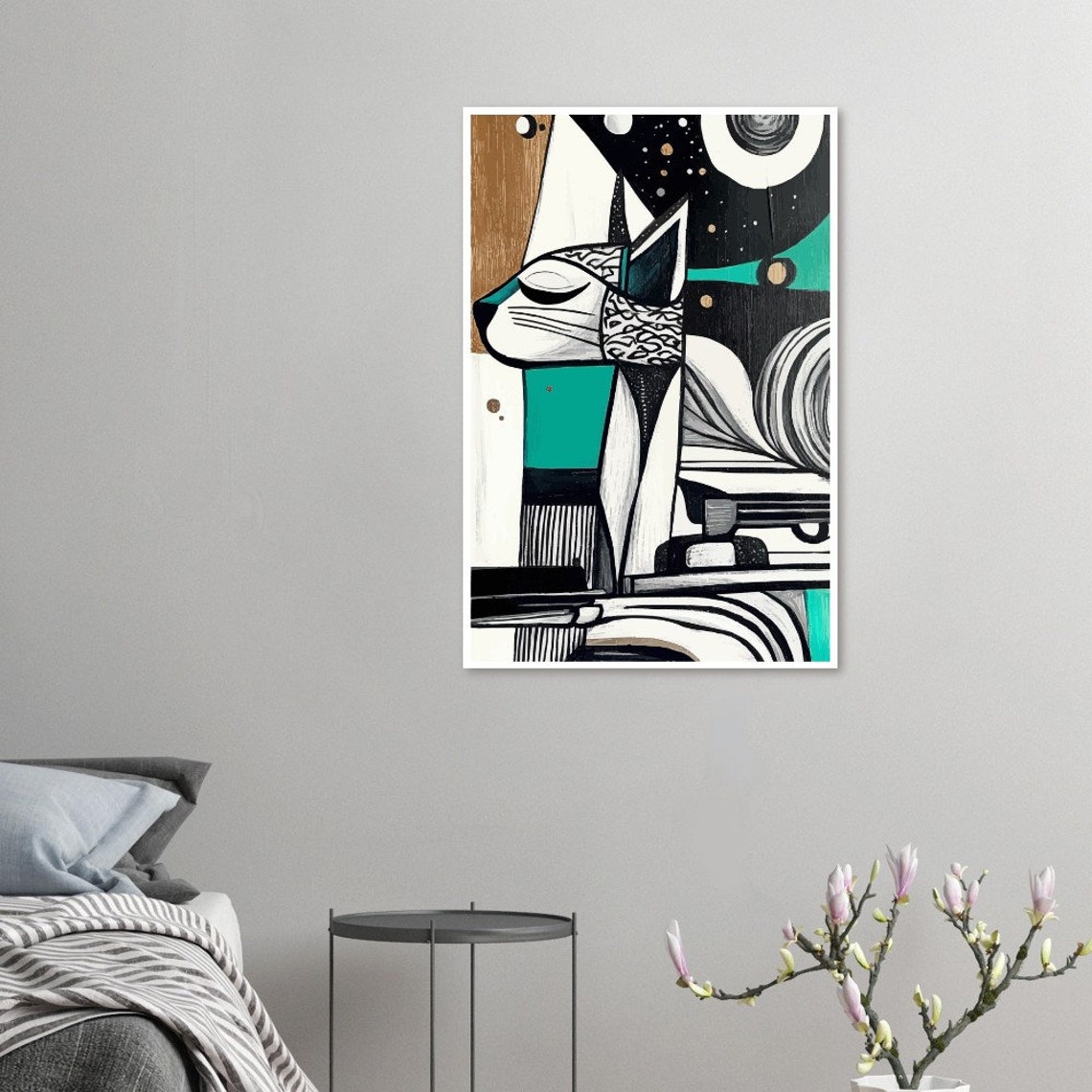 Minimalist Cubist Cat Art Abstract Geometric Poster - Image 2