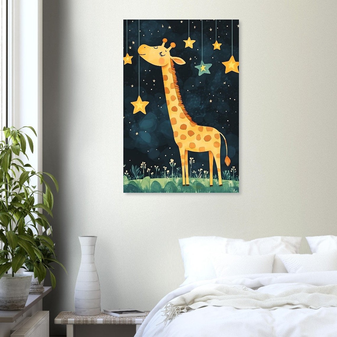 Dreamy Giraffe Under Hanging Stars Night Sky Nursery Art Poster - Image 3