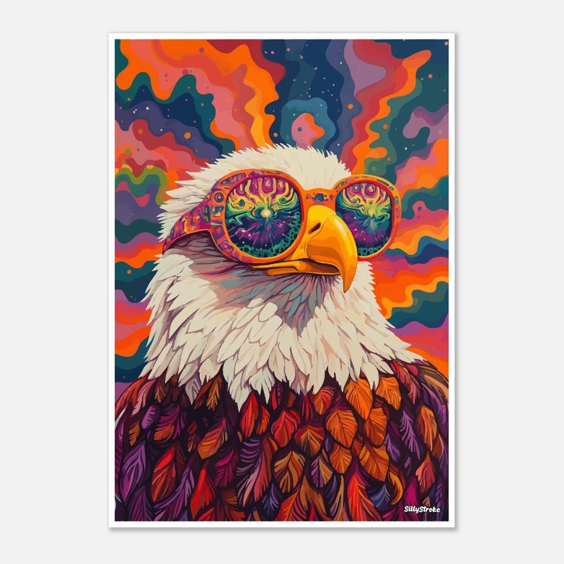 Psychedelic Bald Eagle Wearing Kaleidoscope Sunglasses Poster - Image 2