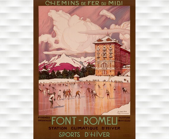 Font-Romeu Pyrenees French Ski Resort Vintage Winter Sports Poster