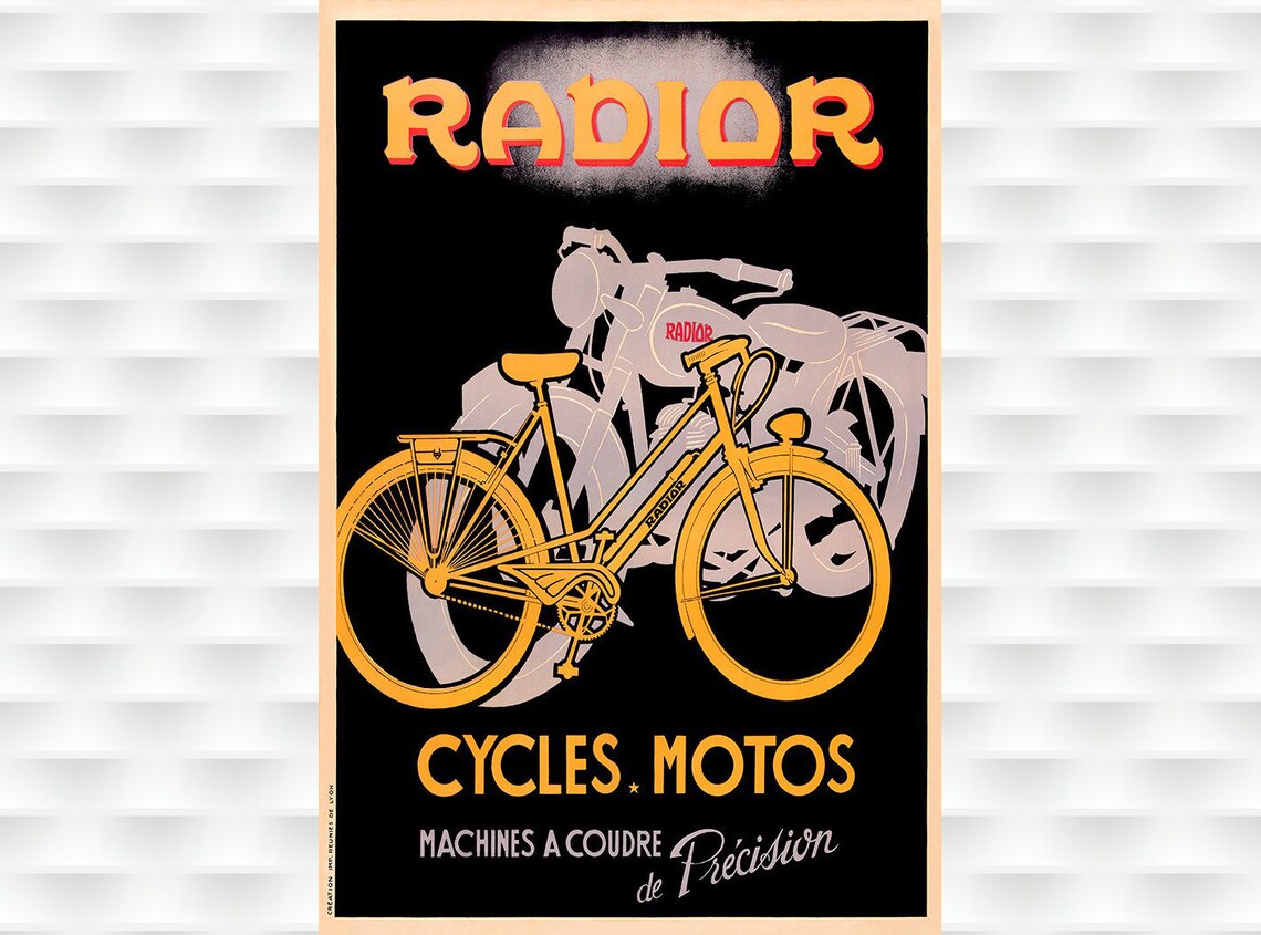 Radior Cycles Motos Vintage French Bicycle Motorcycle Poster